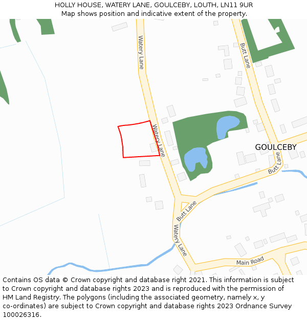 HOLLY HOUSE, WATERY LANE, GOULCEBY, LOUTH, LN11 9UR: Location map and indicative extent of plot