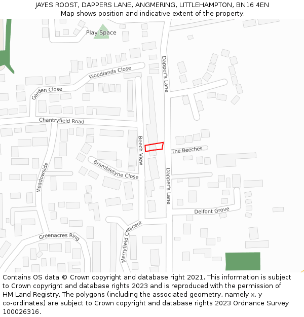 JAYES ROOST, DAPPERS LANE, ANGMERING, LITTLEHAMPTON, BN16 4EN: Location map and indicative extent of plot