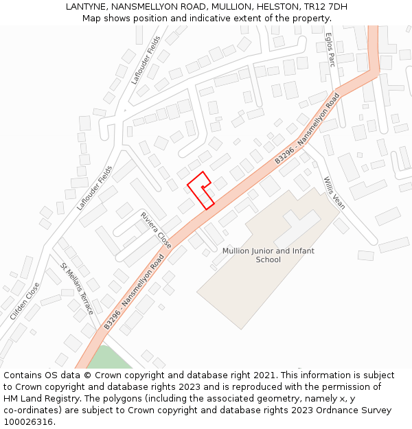 LANTYNE, NANSMELLYON ROAD, MULLION, HELSTON, TR12 7DH: Location map and indicative extent of plot
