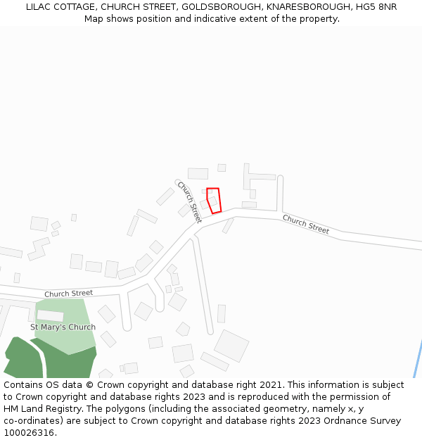 LILAC COTTAGE, CHURCH STREET, GOLDSBOROUGH, KNARESBOROUGH, HG5 8NR: Location map and indicative extent of plot