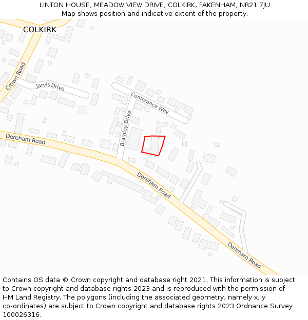 LINTON HOUSE, MEADOW VIEW DRIVE, COLKIRK, FAKENHAM, NR21 7JU: Location map and indicative extent of plot