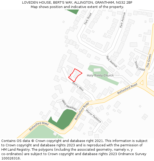 LOVEDEN HOUSE, BERT'S WAY, ALLINGTON, GRANTHAM, NG32 2BF: Location map and indicative extent of plot