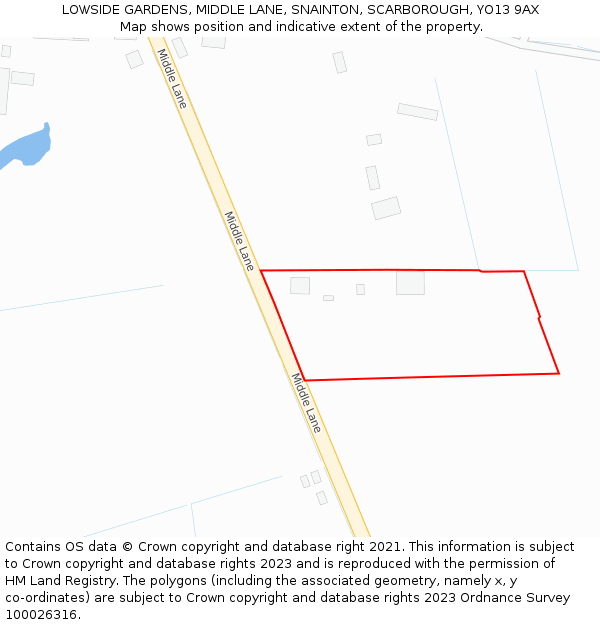 LOWSIDE GARDENS, MIDDLE LANE, SNAINTON, SCARBOROUGH, YO13 9AX: Location map and indicative extent of plot