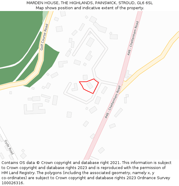 MARDEN HOUSE, THE HIGHLANDS, PAINSWICK, STROUD, GL6 6SL: Location map and indicative extent of plot