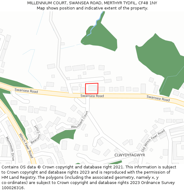 MILLENNIUM COURT, SWANSEA ROAD, MERTHYR TYDFIL, CF48 1NY: Location map and indicative extent of plot