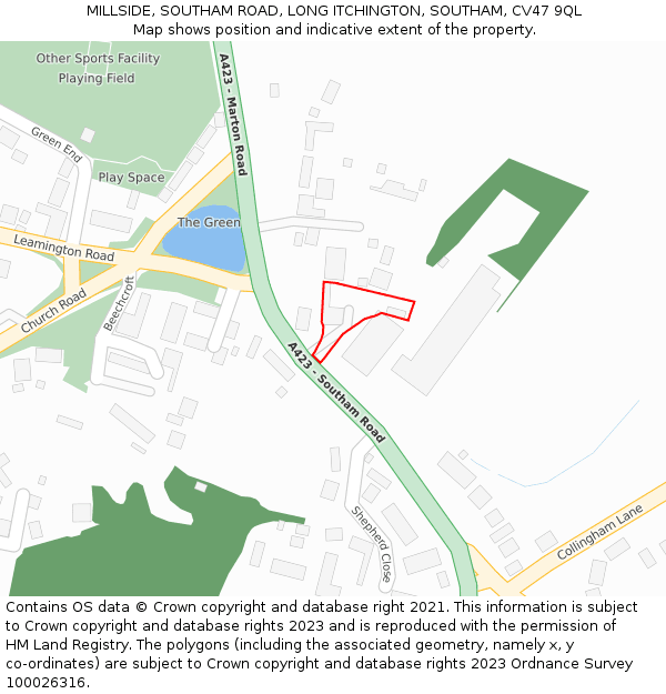 MILLSIDE, SOUTHAM ROAD, LONG ITCHINGTON, SOUTHAM, CV47 9QL: Location map and indicative extent of plot