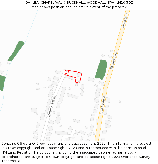 OAKLEA, CHAPEL WALK, BUCKNALL, WOODHALL SPA, LN10 5DZ: Location map and indicative extent of plot