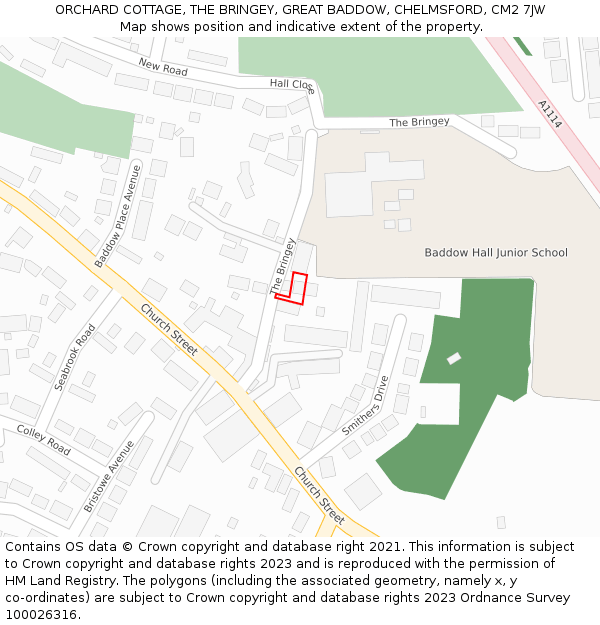 ORCHARD COTTAGE, THE BRINGEY, GREAT BADDOW, CHELMSFORD, CM2 7JW: Location map and indicative extent of plot