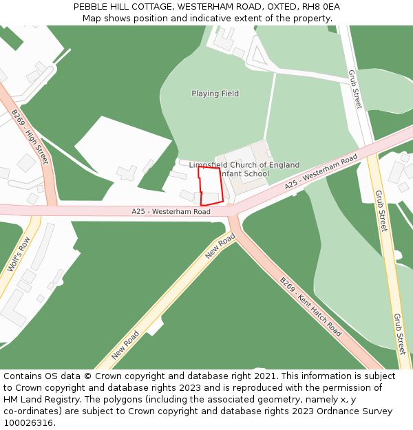 PEBBLE HILL COTTAGE, WESTERHAM ROAD, OXTED, RH8 0EA: Location map and indicative extent of plot