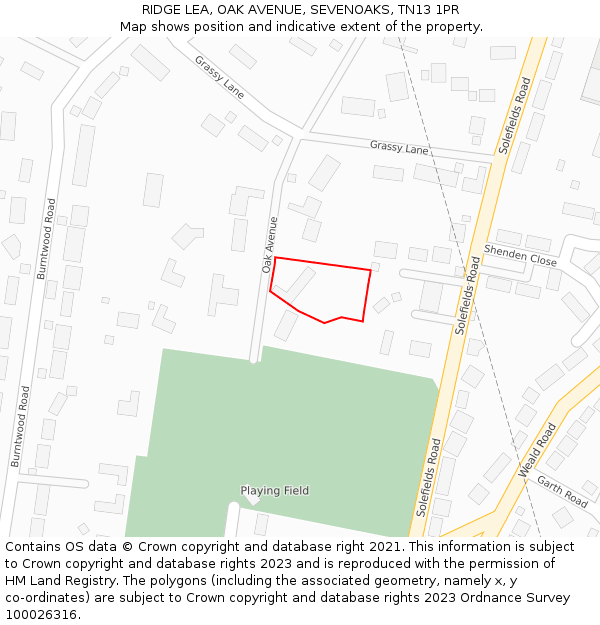 RIDGE LEA, OAK AVENUE, SEVENOAKS, TN13 1PR: Location map and indicative extent of plot