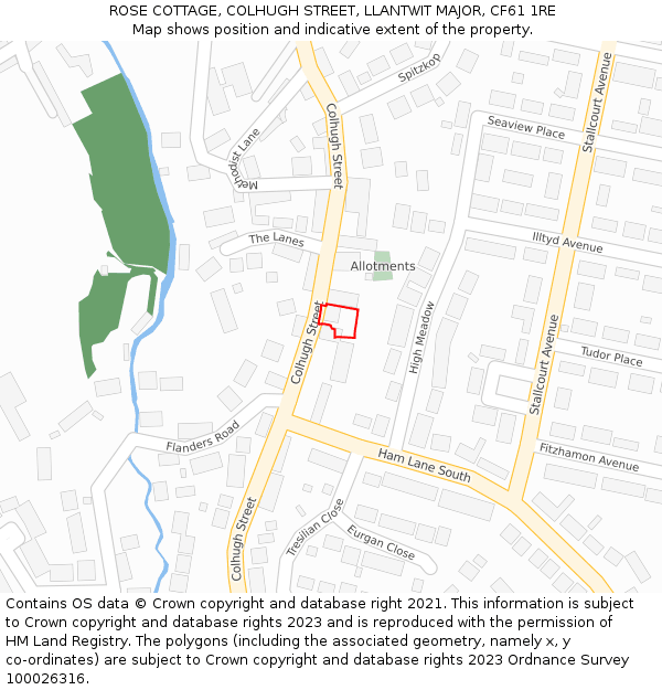 ROSE COTTAGE, COLHUGH STREET, LLANTWIT MAJOR, CF61 1RE: Location map and indicative extent of plot