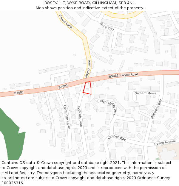 ROSEVILLE, WYKE ROAD, GILLINGHAM, SP8 4NH: Location map and indicative extent of plot