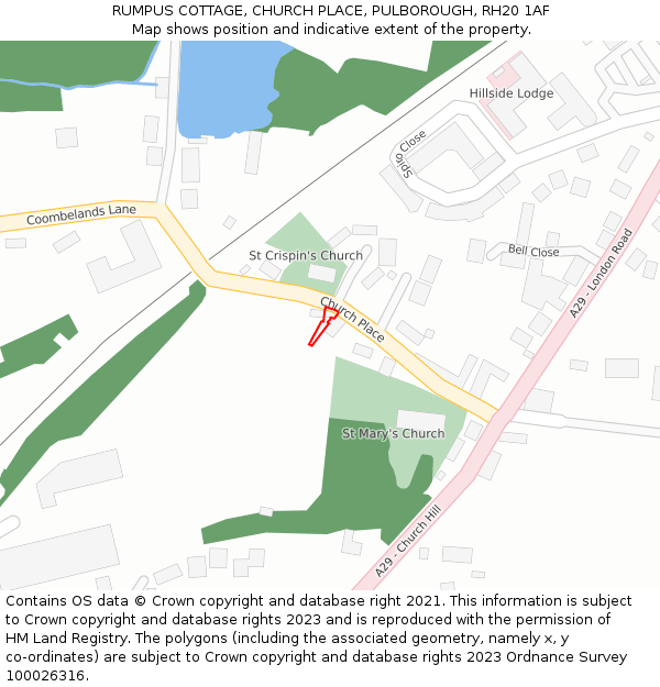 RUMPUS COTTAGE, CHURCH PLACE, PULBOROUGH, RH20 1AF: Location map and indicative extent of plot