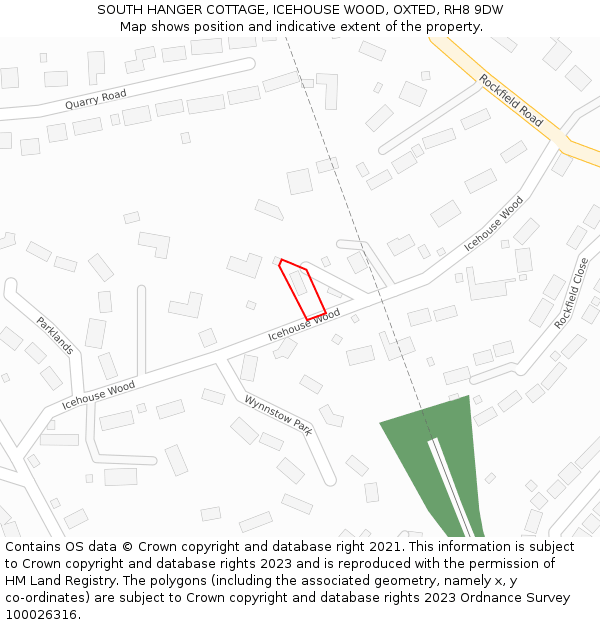 SOUTH HANGER COTTAGE, ICEHOUSE WOOD, OXTED, RH8 9DW: Location map and indicative extent of plot