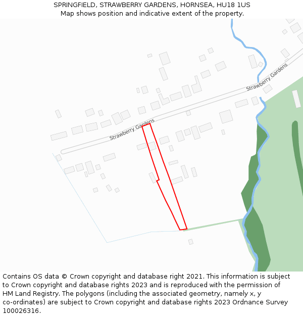 SPRINGFIELD, STRAWBERRY GARDENS, HORNSEA, HU18 1US: Location map and indicative extent of plot