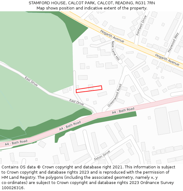 STAMFORD HOUSE, CALCOT PARK, CALCOT, READING, RG31 7RN: Location map and indicative extent of plot