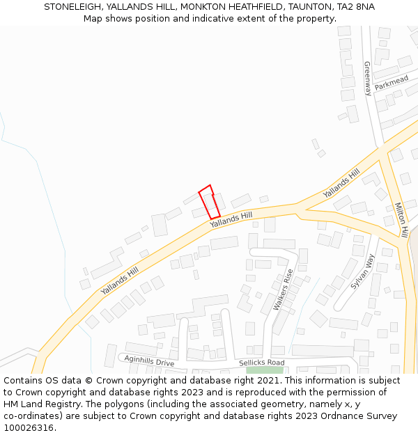 STONELEIGH, YALLANDS HILL, MONKTON HEATHFIELD, TAUNTON, TA2 8NA: Location map and indicative extent of plot
