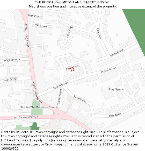 THE BUNGALOW, MOON LANE, BARNET, EN5 5YL: Location map and indicative extent of plot