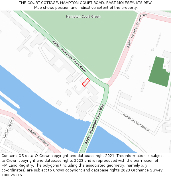 THE COURT COTTAGE, HAMPTON COURT ROAD, EAST MOLESEY, KT8 9BW: Location map and indicative extent of plot