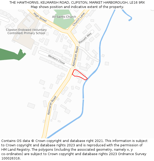 THE HAWTHORNS, KELMARSH ROAD, CLIPSTON, MARKET HARBOROUGH, LE16 9RX: Location map and indicative extent of plot