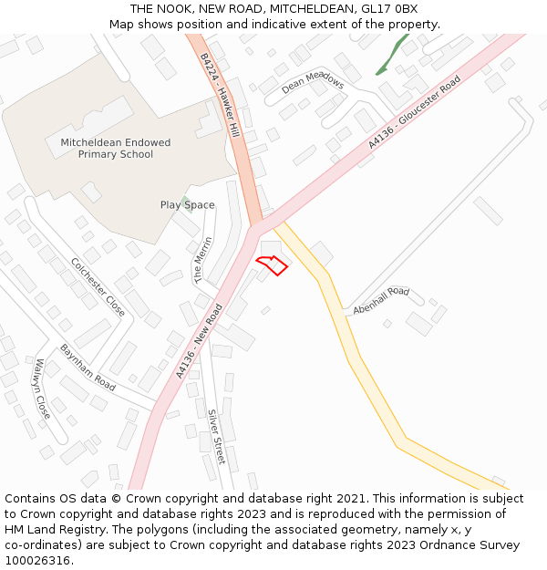 THE NOOK, NEW ROAD, MITCHELDEAN, GL17 0BX: Location map and indicative extent of plot