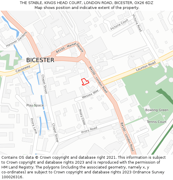 THE STABLE, KINGS HEAD COURT, LONDON ROAD, BICESTER, OX26 6DZ: Location map and indicative extent of plot