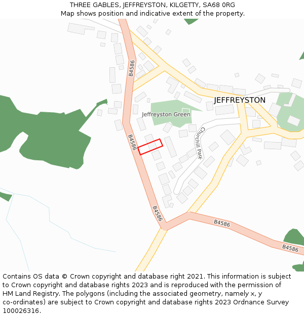 THREE GABLES, JEFFREYSTON, KILGETTY, SA68 0RG: Location map and indicative extent of plot