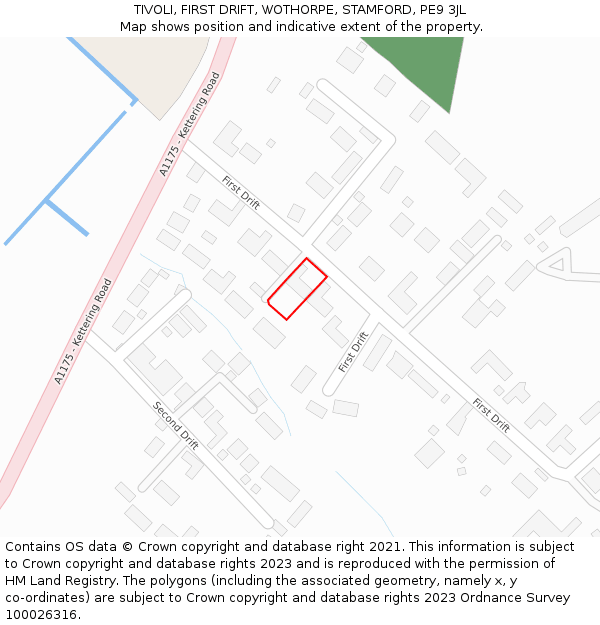 TIVOLI, FIRST DRIFT, WOTHORPE, STAMFORD, PE9 3JL: Location map and indicative extent of plot