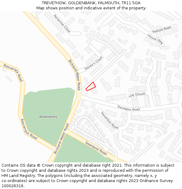TREVETHOW, GOLDENBANK, FALMOUTH, TR11 5GA: Location map and indicative extent of plot