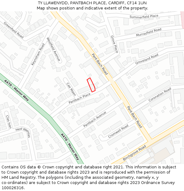 TY LLAWENYDD, PANTBACH PLACE, CARDIFF, CF14 1UN: Location map and indicative extent of plot