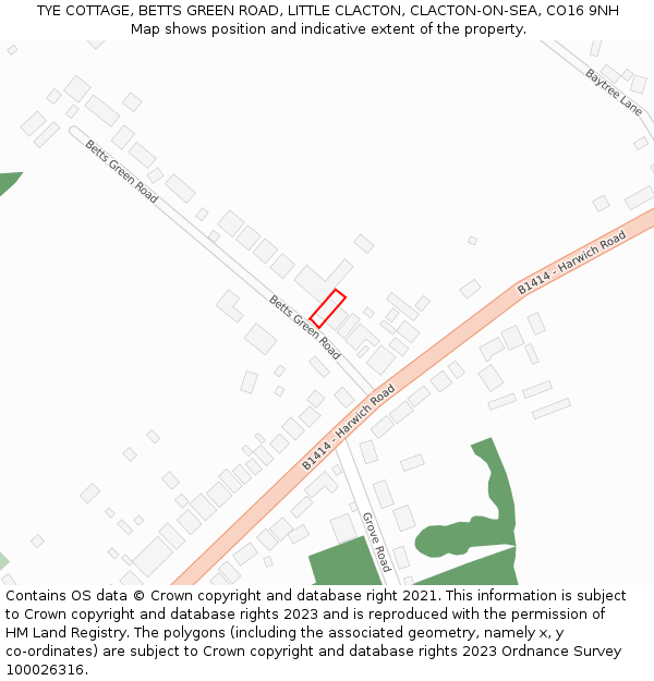 TYE COTTAGE, BETTS GREEN ROAD, LITTLE CLACTON, CLACTON-ON-SEA, CO16 9NH: Location map and indicative extent of plot
