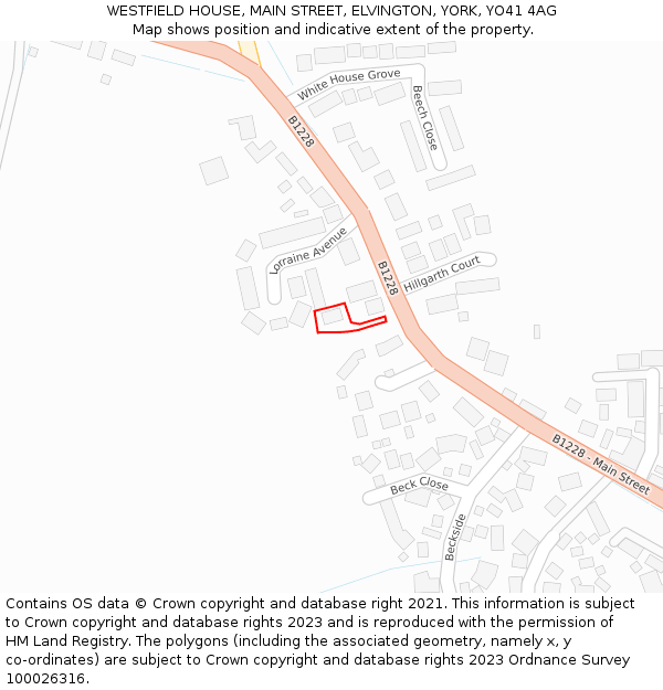 WESTFIELD HOUSE, MAIN STREET, ELVINGTON, YORK, YO41 4AG: Location map and indicative extent of plot