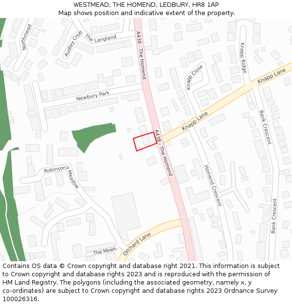 WESTMEAD, THE HOMEND, LEDBURY, HR8 1AP: Location map and indicative extent of plot