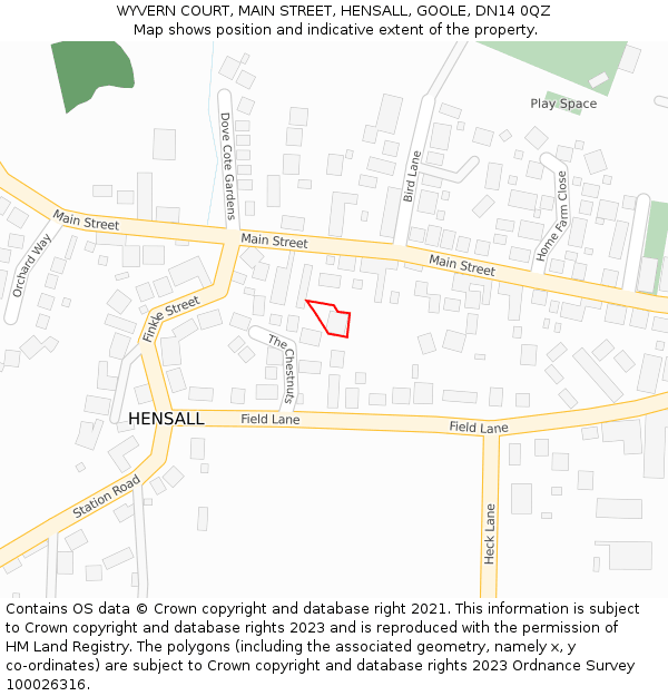 WYVERN COURT, MAIN STREET, HENSALL, GOOLE, DN14 0QZ: Location map and indicative extent of plot
