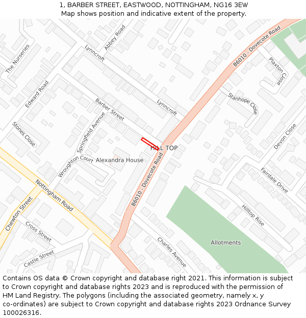 1, BARBER STREET, EASTWOOD, NOTTINGHAM, NG16 3EW: Location map and indicative extent of plot