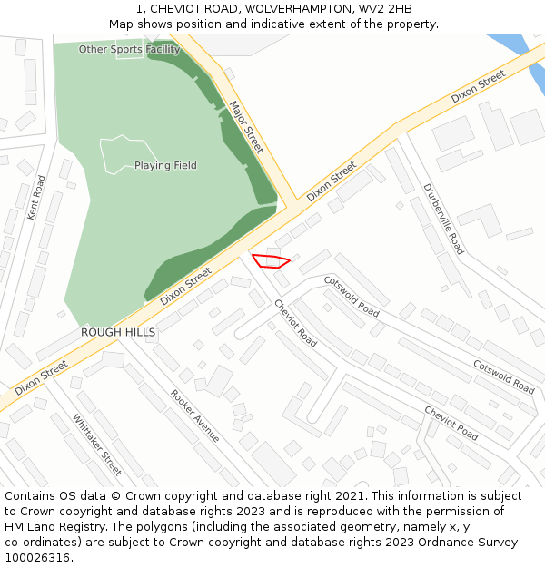 1, CHEVIOT ROAD, WOLVERHAMPTON, WV2 2HB: Location map and indicative extent of plot