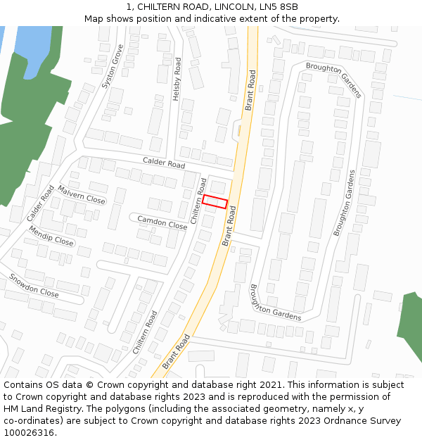 1, CHILTERN ROAD, LINCOLN, LN5 8SB: Location map and indicative extent of plot
