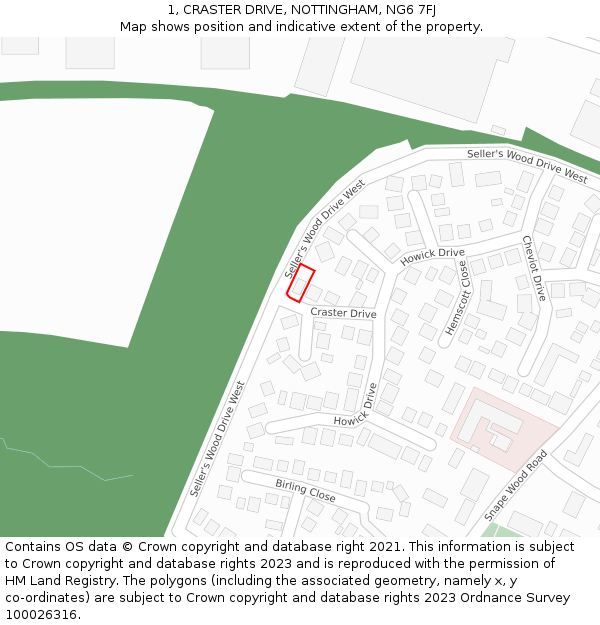 1, CRASTER DRIVE, NOTTINGHAM, NG6 7FJ: Location map and indicative extent of plot