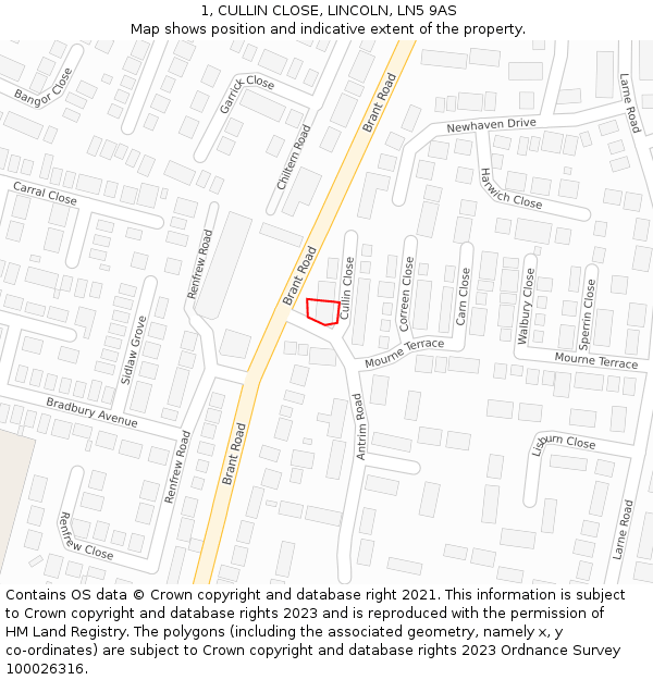 1, CULLIN CLOSE, LINCOLN, LN5 9AS: Location map and indicative extent of plot