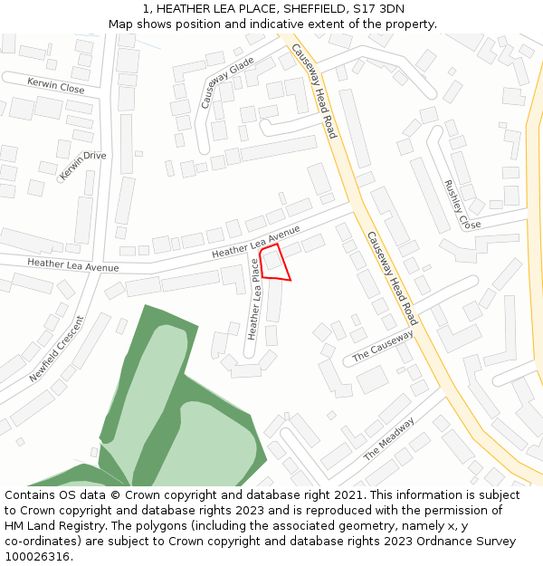1, HEATHER LEA PLACE, SHEFFIELD, S17 3DN: Location map and indicative extent of plot