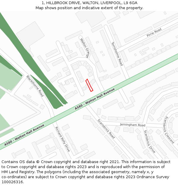 1, HILLBROOK DRIVE, WALTON, LIVERPOOL, L9 6GA: Location map and indicative extent of plot