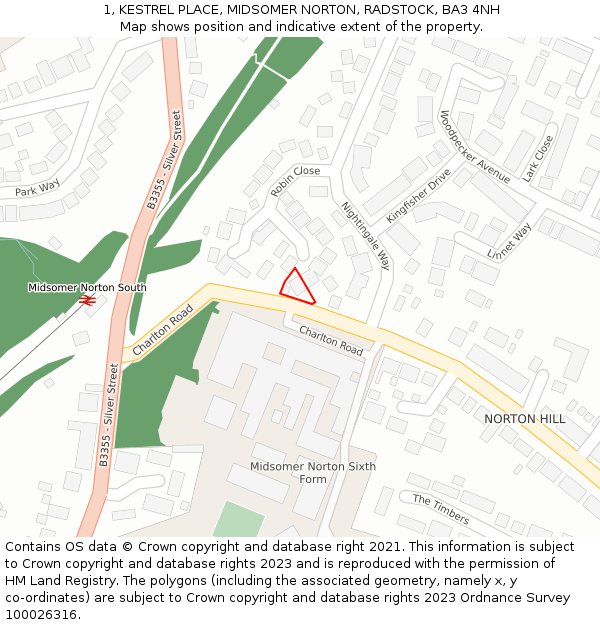 1, KESTREL PLACE, MIDSOMER NORTON, RADSTOCK, BA3 4NH: Location map and indicative extent of plot