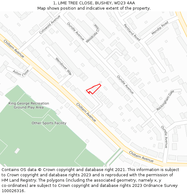 1, LIME TREE CLOSE, BUSHEY, WD23 4AA: Location map and indicative extent of plot