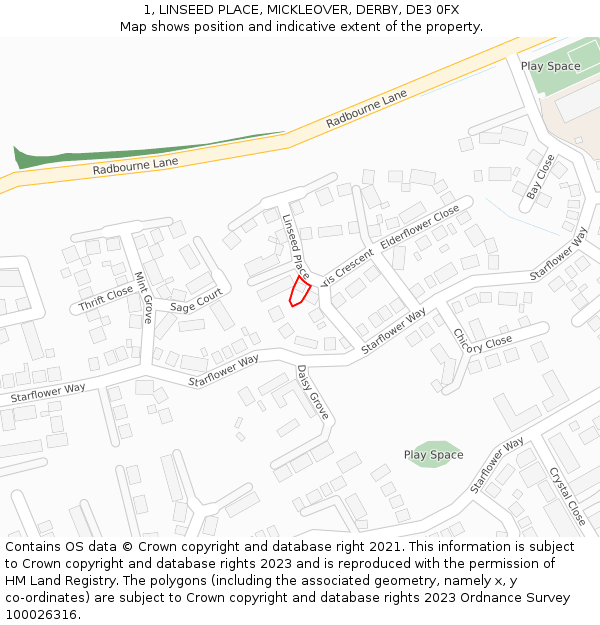 1, LINSEED PLACE, MICKLEOVER, DERBY, DE3 0FX: Location map and indicative extent of plot