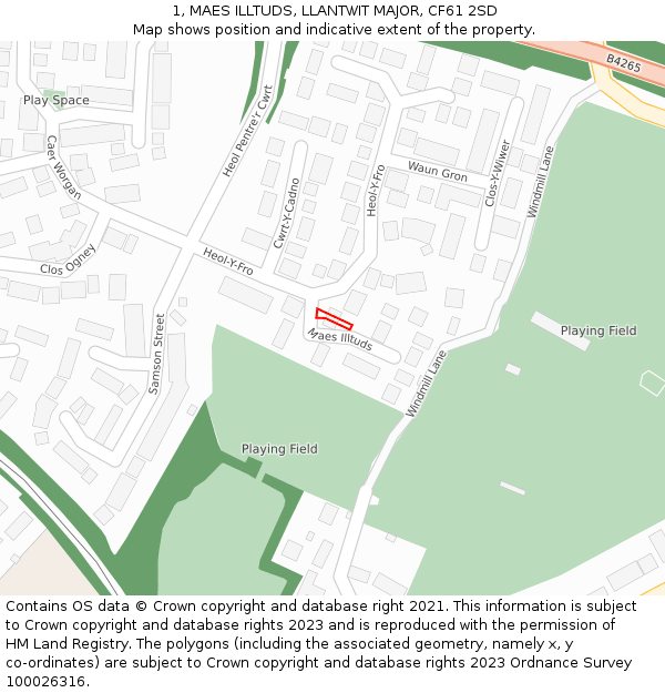 1, MAES ILLTUDS, LLANTWIT MAJOR, CF61 2SD: Location map and indicative extent of plot