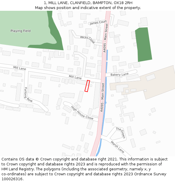 1, MILL LANE, CLANFIELD, BAMPTON, OX18 2RH: Location map and indicative extent of plot