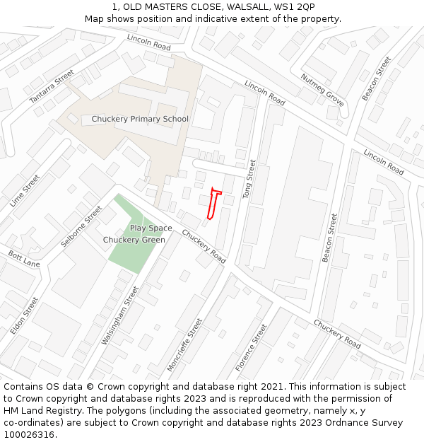 1, OLD MASTERS CLOSE, WALSALL, WS1 2QP: Location map and indicative extent of plot