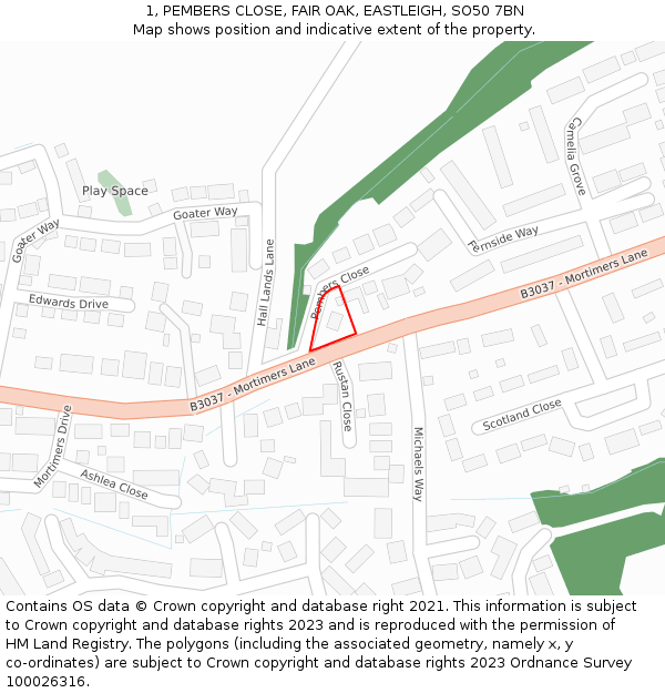 1, PEMBERS CLOSE, FAIR OAK, EASTLEIGH, SO50 7BN: Location map and indicative extent of plot