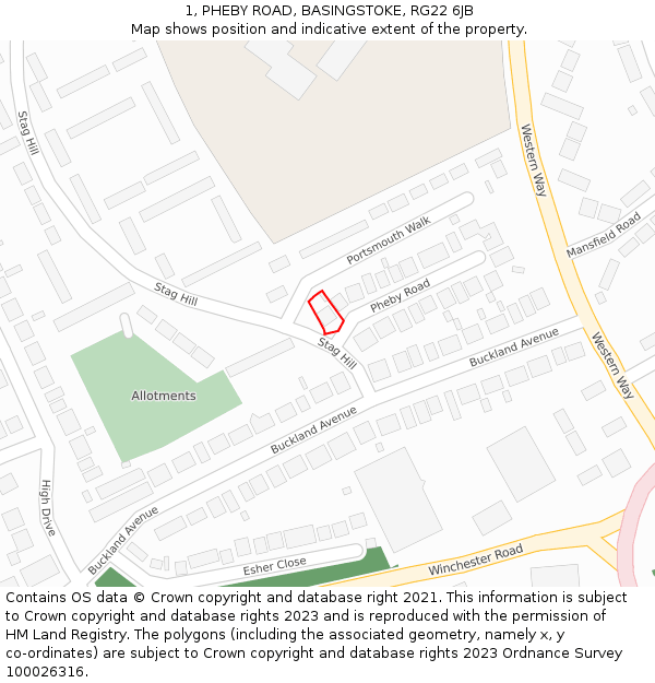 1, PHEBY ROAD, BASINGSTOKE, RG22 6JB: Location map and indicative extent of plot