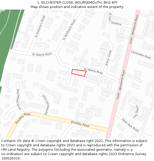 1, SILCHESTER CLOSE, BOURNEMOUTH, BH2 6PY: Location map and indicative extent of plot